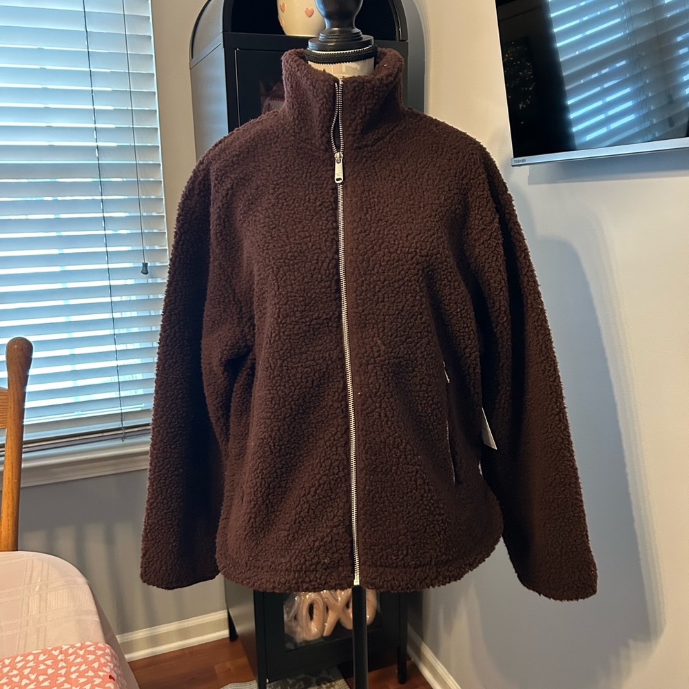 Calvin Klein - Brown Teddy Fleece Zip-Front Jacket